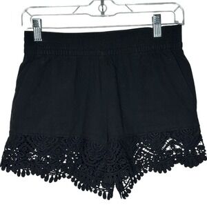 H&M Black‎ Shorts Lace Trim Elastic Waist Boho Casual Summer Beach Womens Size 4
